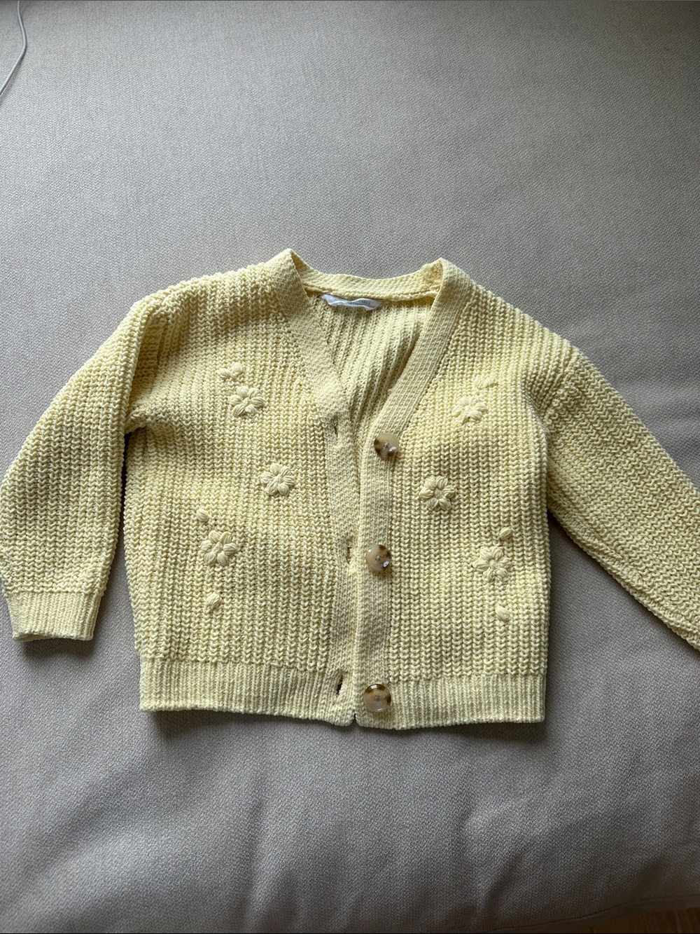 Primark Pale Yellow Knit Cardigan with Floral Knit Detail